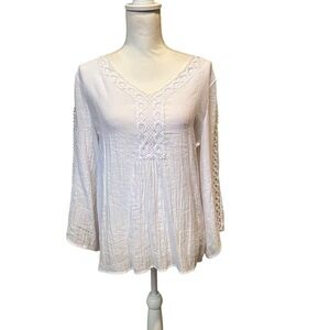 Counterparts Top size medium Boho Peasant White Crochet Resort 3/4 Sleeve Blouse